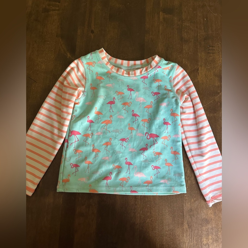 Girls 3T‎ Ruffle Butts Swim Top Rashguard Sun Protection Beach Flamingo Vacation
